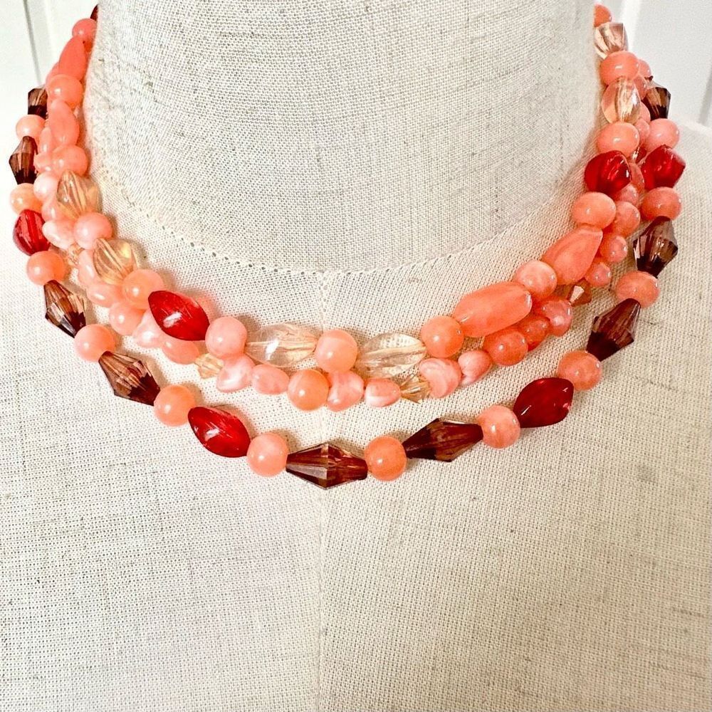 Orange beaded multi strand necklace